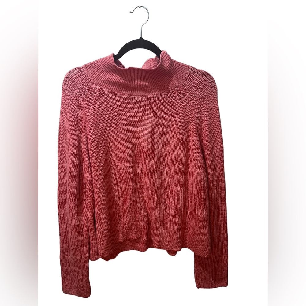 Eileen Fisher NEW Raglan Turtle Neck Organic Cotton Pink Knit Sweater Size Large